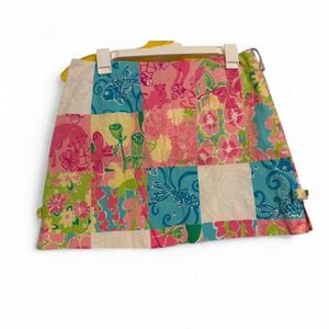 Vintage Lilly Pultizer Patchwork Pink Blue Floral Mini Skirt Size 10